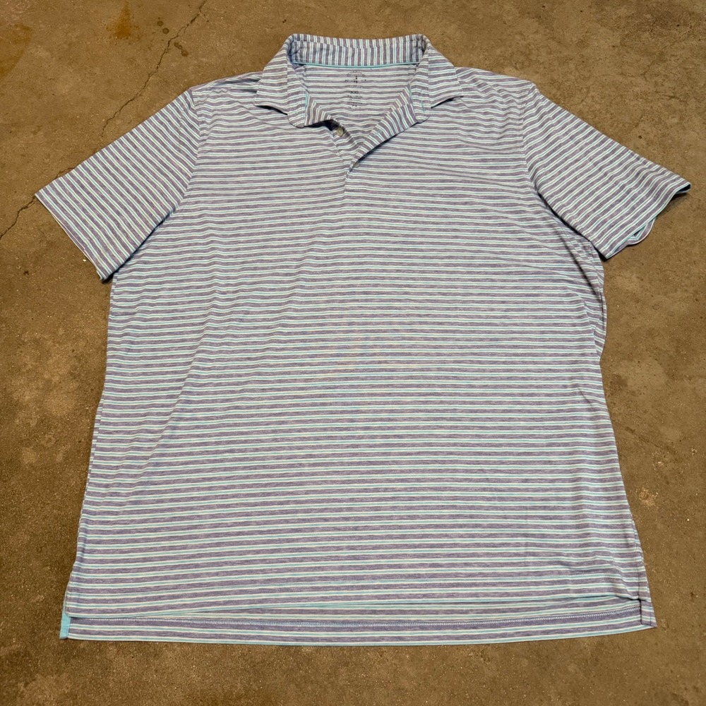johnnie-O Polo Shirt Men XXL Purple Blue Stripe Top Shelf SS Golf UPF 50 Stretch